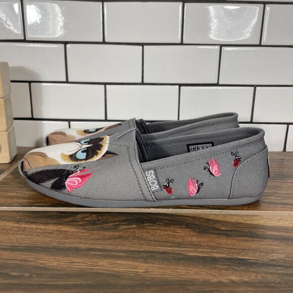 Skechers x Grumpy Cat BOBS Plush Lil Bug Womens Size 6 Shoes Gray Comfort Flats - Picture 1 of 13